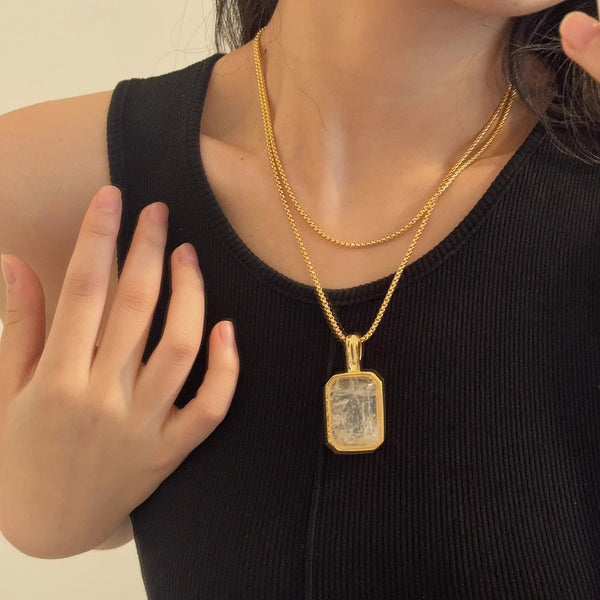 Luxury Large Square Crystal Necklace Cooper Alloy for Women Jewelry Trendy Vintage Charm Accessories Sweater Chain