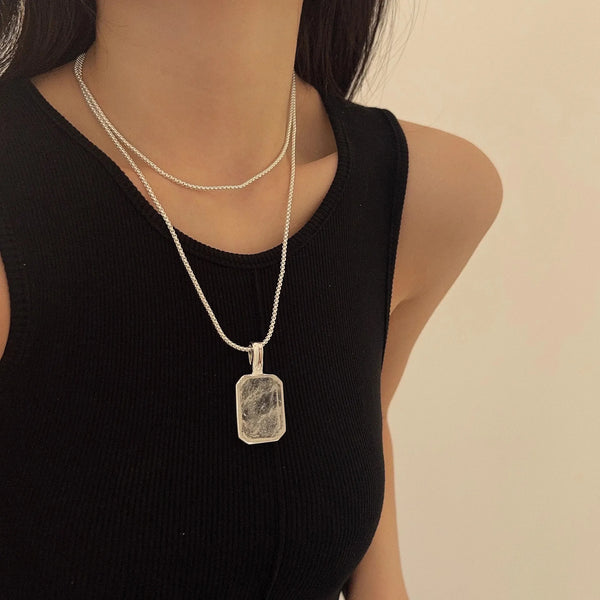 Luxury Large Square Crystal Necklace Cooper Alloy for Women Jewelry Trendy Vintage Charm Accessories Sweater Chain