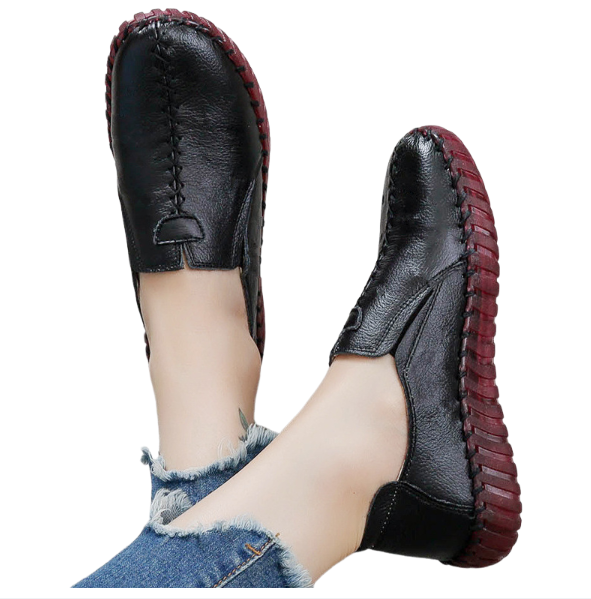 Women's shoe toe layer cowhide handmade shoe genuine leather soft sole deep mouth single shoe flat bottom single shoe 